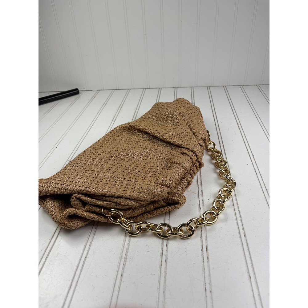 JustFab Vintage Y2K Woven Straw Boho Gold Chain Vacation Beach Shoulder Bag - Picture 4 of 10